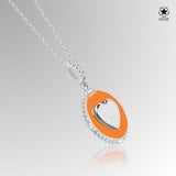 Herz Halskette Emaille Für Damen 925er Silber mit Anhänger - Orange