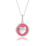 Herz Halskette Emaille Für Damen 925er Silber mit Anhänger - Rosa