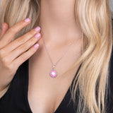 Herz Halskette Emaille Für Damen 925er Silber mit Anhänger - Rosa