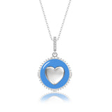 Herz Halskette Emaille Für Damen 925er Silber mit Anhänger - Blau