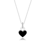 Mini Herz Halskette Emaille Für Damen 925er Silber mit Anhänger - Schwarz