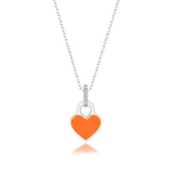 Mini Herz Halskette Emaille Für Damen 925er Silber mit Anhänger - Orange