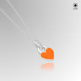 Mini Herz Halskette Emaille Für Damen 925er Silber mit Anhänger - Orange