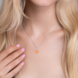 Mini Herz Halskette Emaille Für Damen 925er Silber mit Anhänger - Orange