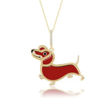 Emaillierte Dachshund Halskette Für Damen 925er Silber-Gold