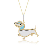 Emaillierte Dachshund Halskette Für Damen 925er Silber-Gold