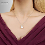 Perlenkette Für Damen 925er Silber mit Anhänger - Silber