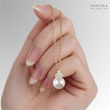 Perlenkette Für Damen 925er Silber mit Anhänger - Gold