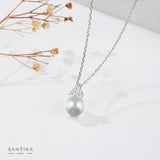 Perlenkette Für Damen 925er Silber mit Anhänger - Silber