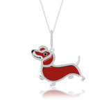 Emaillierte Dachshund Halskette Für Damen 925er Silber
